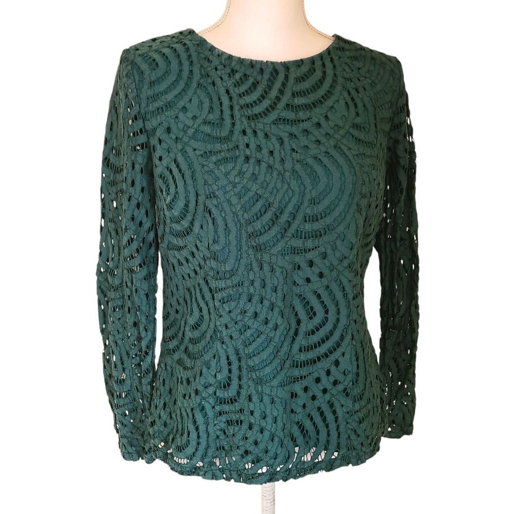 boden zeta long sleeve lace ponte top blouse size emerald green size 6